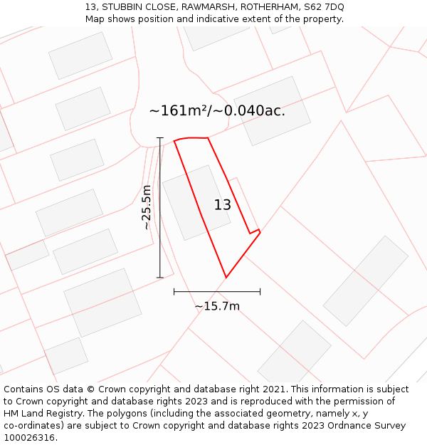 13, STUBBIN CLOSE, RAWMARSH, ROTHERHAM, S62 7DQ: Plot and title map