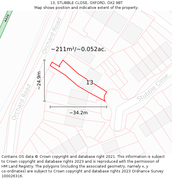 13, STUBBLE CLOSE, OXFORD, OX2 9BT: Plot and title map