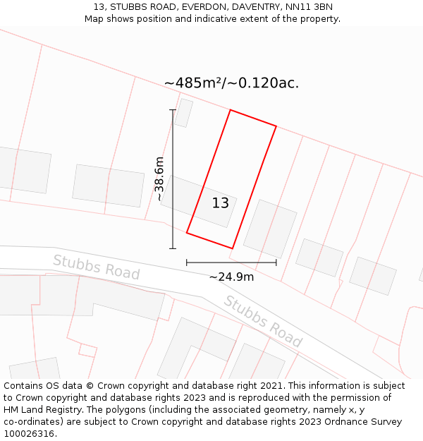 13, STUBBS ROAD, EVERDON, DAVENTRY, NN11 3BN: Plot and title map