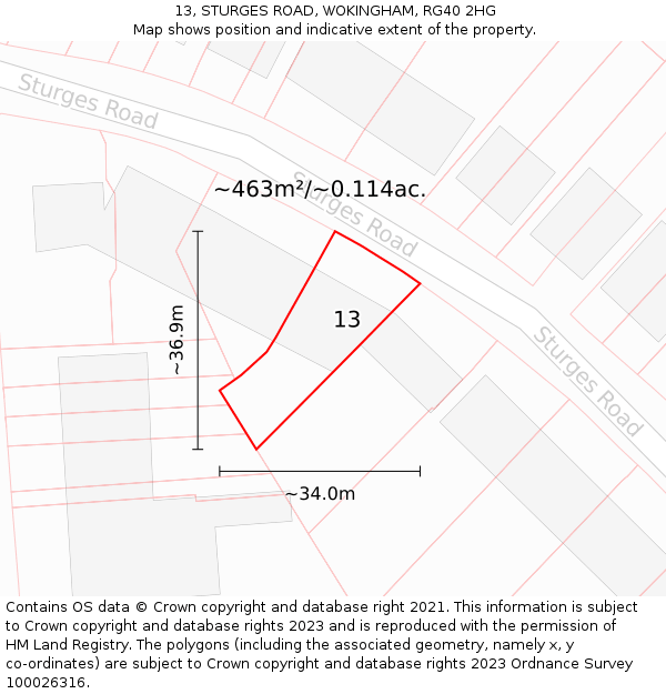 13, STURGES ROAD, WOKINGHAM, RG40 2HG: Plot and title map