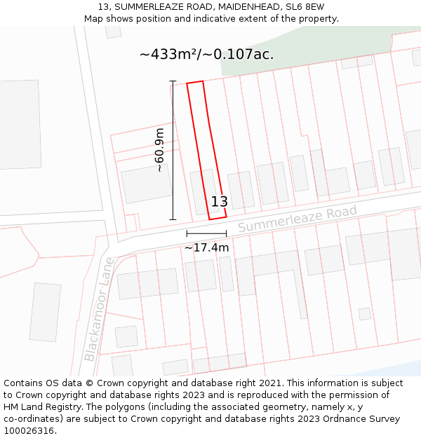 13, SUMMERLEAZE ROAD, MAIDENHEAD, SL6 8EW: Plot and title map