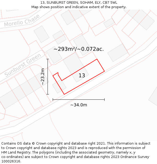13, SUNBURST GREEN, SOHAM, ELY, CB7 5WL: Plot and title map