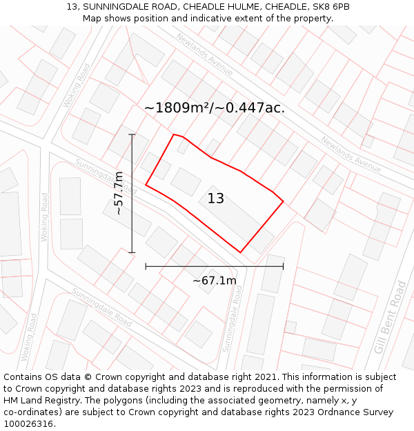 13, SUNNINGDALE ROAD, CHEADLE HULME, CHEADLE, SK8 6PB: Plot and title map