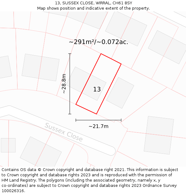 13, SUSSEX CLOSE, WIRRAL, CH61 8SY: Plot and title map