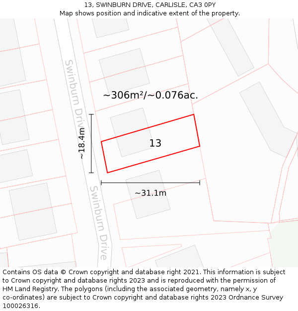 13, SWINBURN DRIVE, CARLISLE, CA3 0PY: Plot and title map