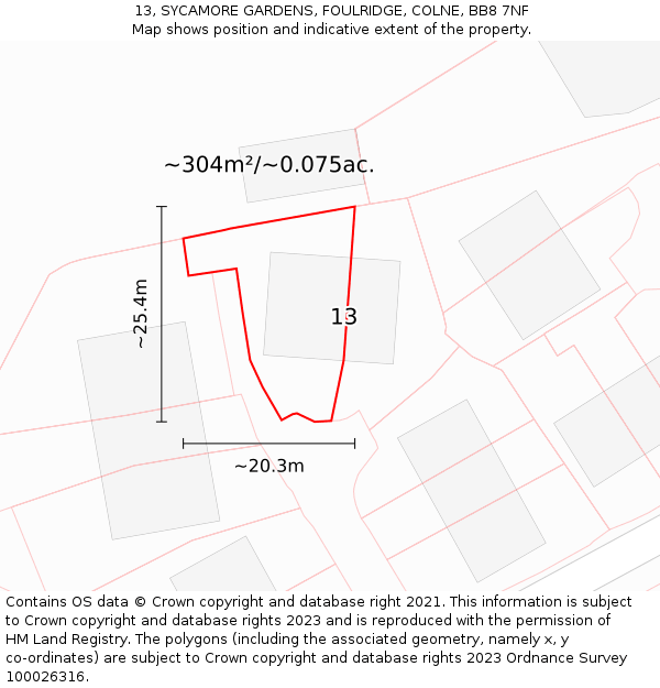 13, SYCAMORE GARDENS, FOULRIDGE, COLNE, BB8 7NF: Plot and title map