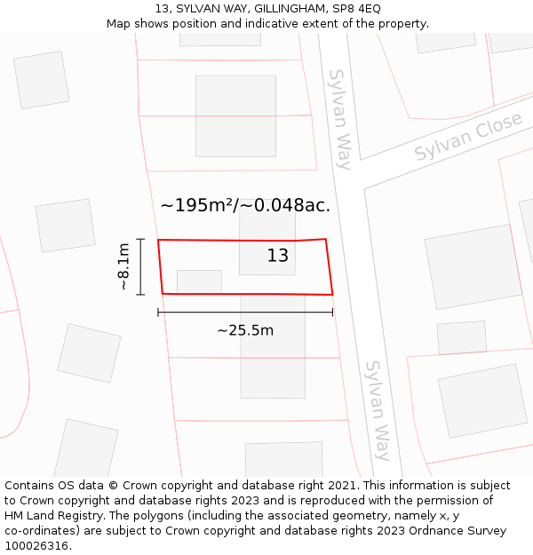 13, SYLVAN WAY, GILLINGHAM, SP8 4EQ: Plot and title map