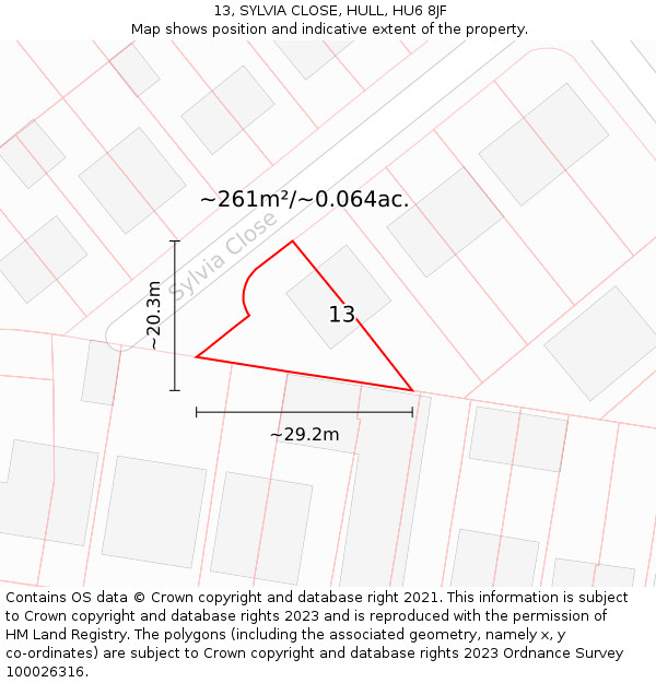 13, SYLVIA CLOSE, HULL, HU6 8JF: Plot and title map