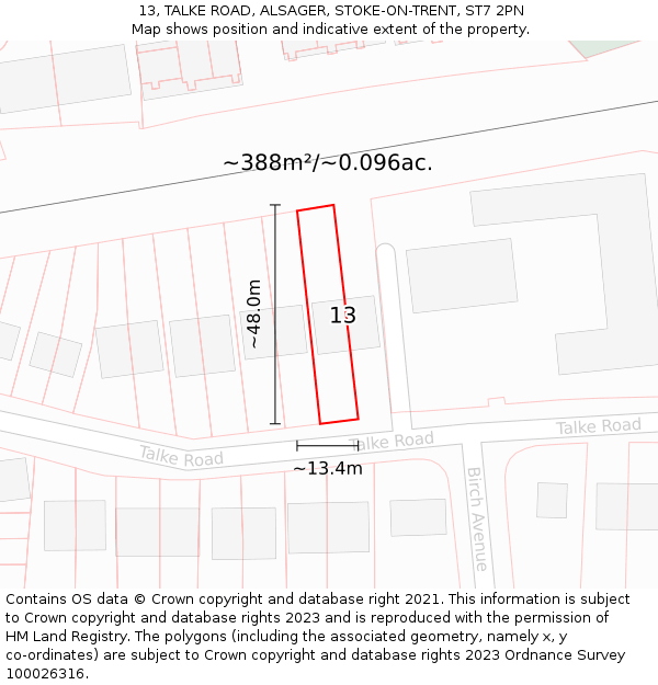 13, TALKE ROAD, ALSAGER, STOKE-ON-TRENT, ST7 2PN: Plot and title map