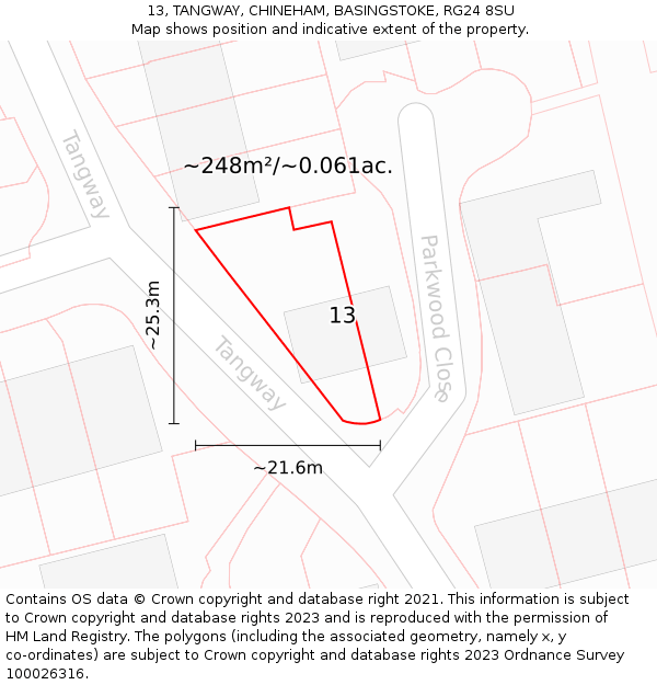 13, TANGWAY, CHINEHAM, BASINGSTOKE, RG24 8SU: Plot and title map