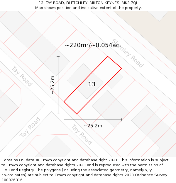 13, TAY ROAD, BLETCHLEY, MILTON KEYNES, MK3 7QL: Plot and title map