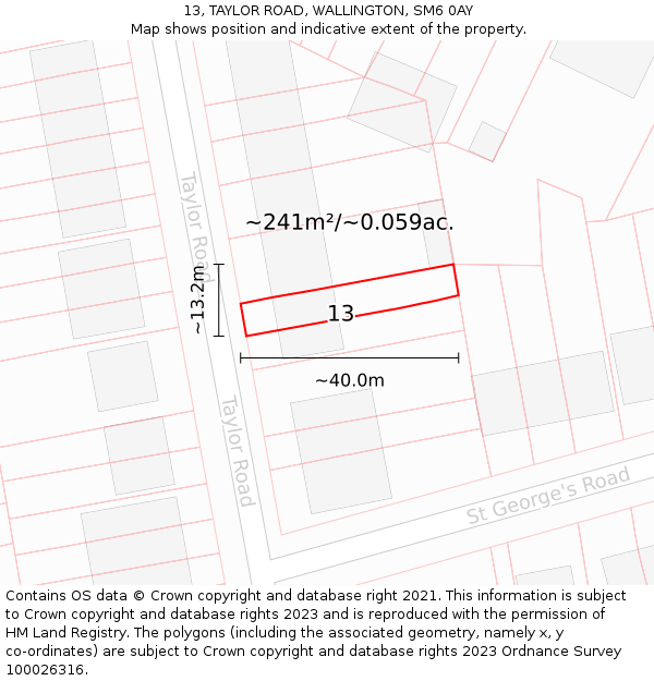 13, TAYLOR ROAD, WALLINGTON, SM6 0AY: Plot and title map