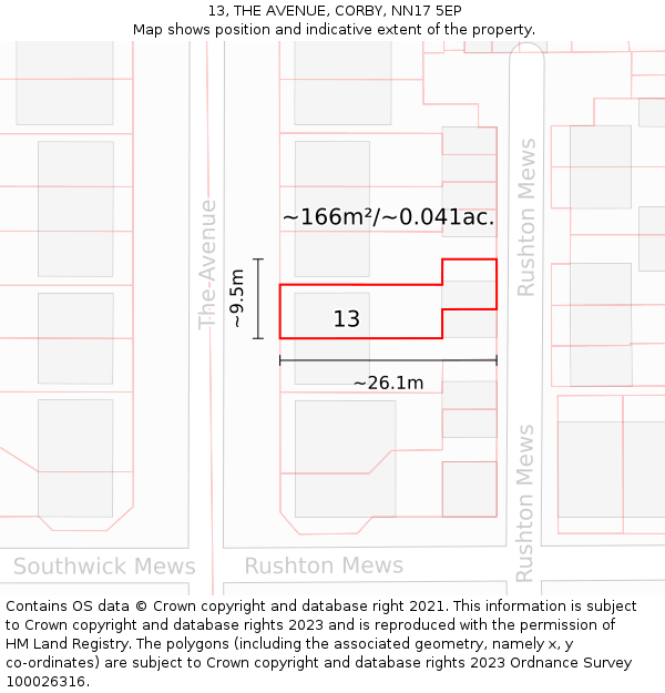 13, THE AVENUE, CORBY, NN17 5EP: Plot and title map