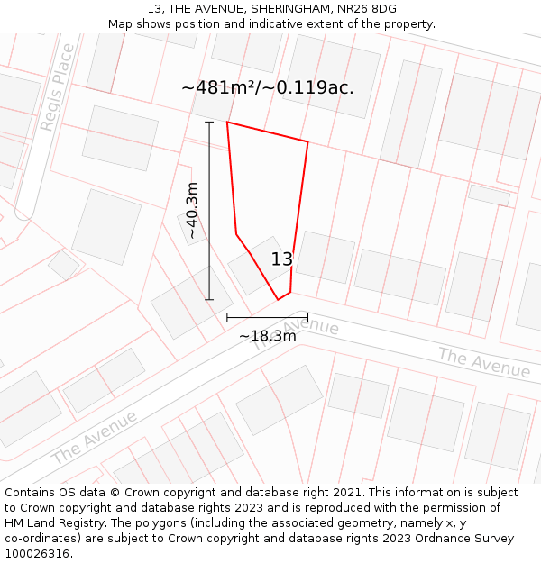 13, THE AVENUE, SHERINGHAM, NR26 8DG: Plot and title map