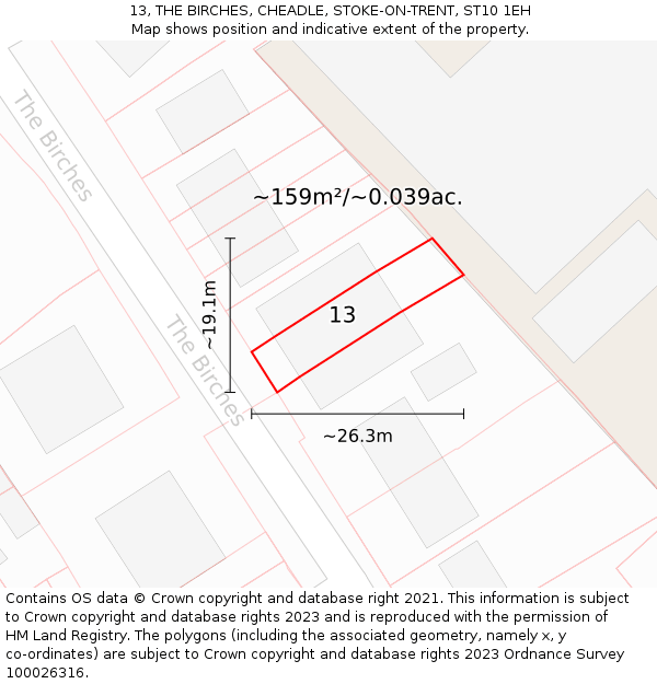 13, THE BIRCHES, CHEADLE, STOKE-ON-TRENT, ST10 1EH: Plot and title map