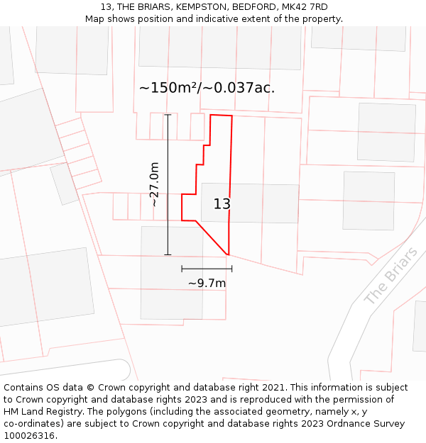 13, THE BRIARS, KEMPSTON, BEDFORD, MK42 7RD: Plot and title map