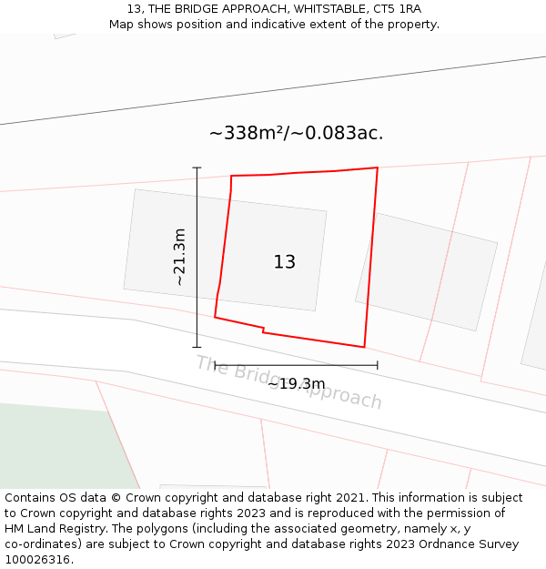 13, THE BRIDGE APPROACH, WHITSTABLE, CT5 1RA: Plot and title map