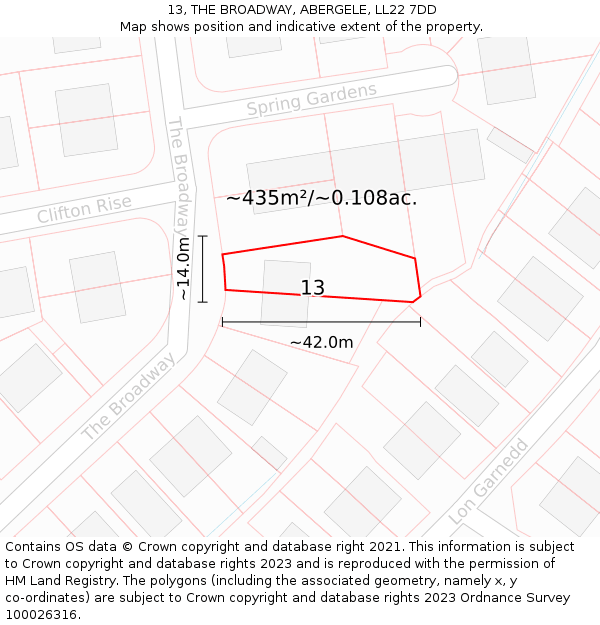 13, THE BROADWAY, ABERGELE, LL22 7DD: Plot and title map