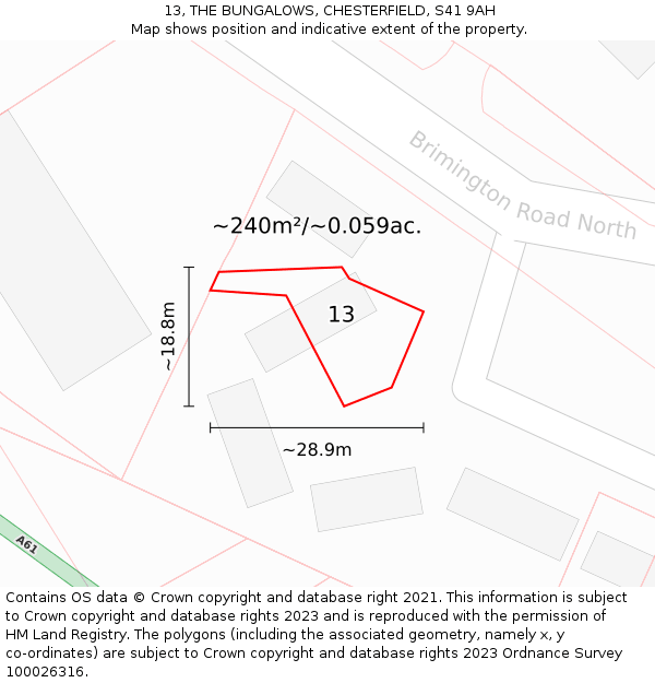 13, THE BUNGALOWS, CHESTERFIELD, S41 9AH: Plot and title map