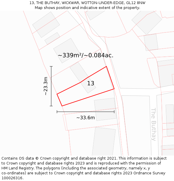 13, THE BUTHAY, WICKWAR, WOTTON-UNDER-EDGE, GL12 8NW: Plot and title map