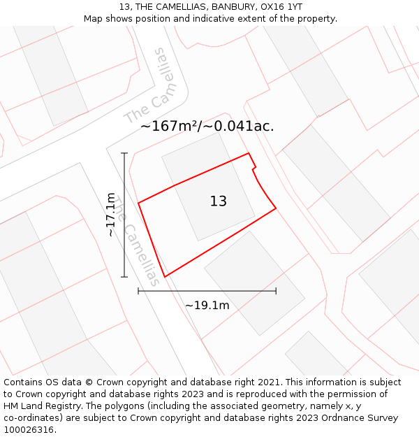13, THE CAMELLIAS, BANBURY, OX16 1YT: Plot and title map