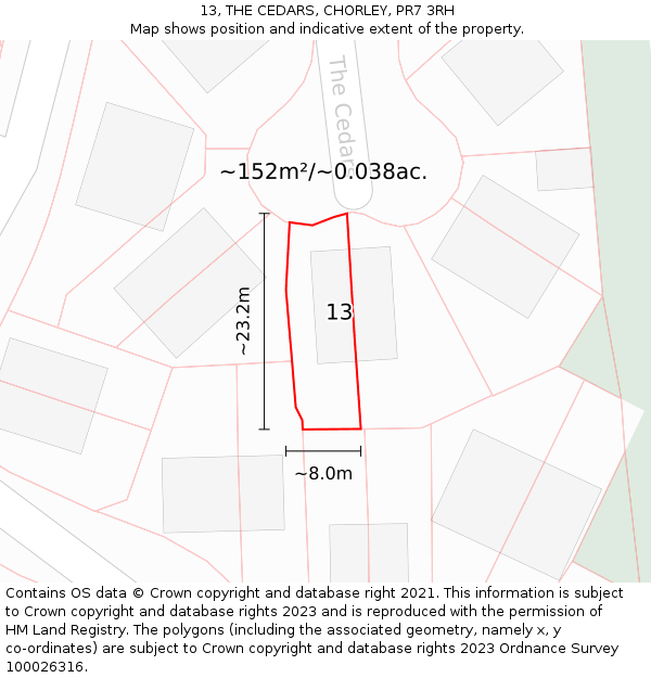 13, THE CEDARS, CHORLEY, PR7 3RH: Plot and title map