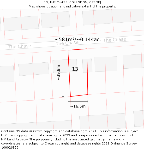 13, THE CHASE, COULSDON, CR5 2EJ: Plot and title map