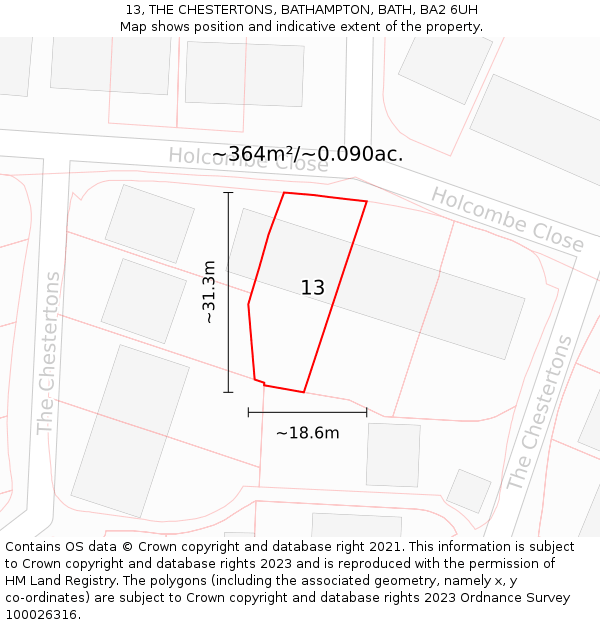 13, THE CHESTERTONS, BATHAMPTON, BATH, BA2 6UH: Plot and title map