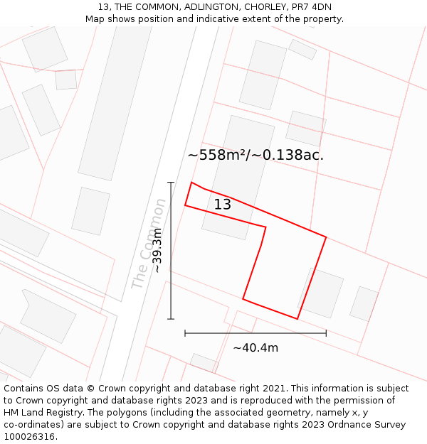 13, THE COMMON, ADLINGTON, CHORLEY, PR7 4DN: Plot and title map