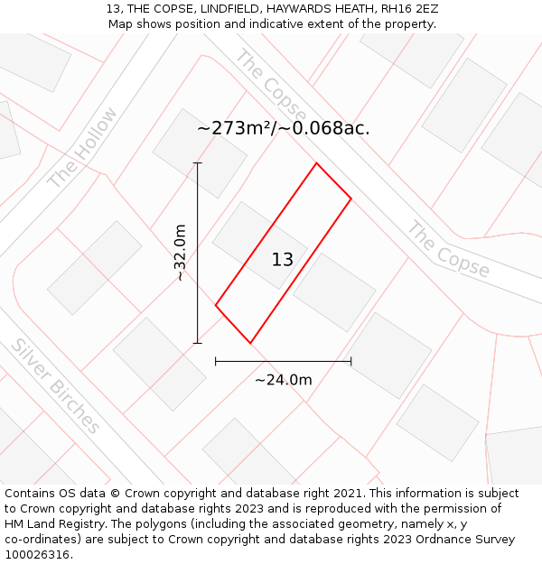 13, THE COPSE, LINDFIELD, HAYWARDS HEATH, RH16 2EZ: Plot and title map