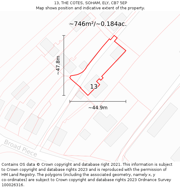 13, THE COTES, SOHAM, ELY, CB7 5EP: Plot and title map