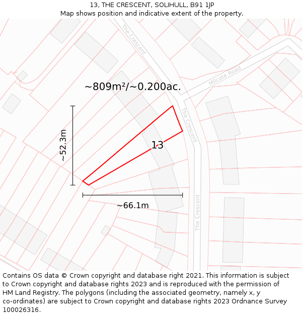 13, THE CRESCENT, SOLIHULL, B91 1JP: Plot and title map