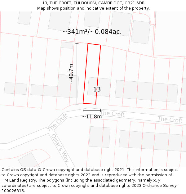 13, THE CROFT, FULBOURN, CAMBRIDGE, CB21 5DR: Plot and title map