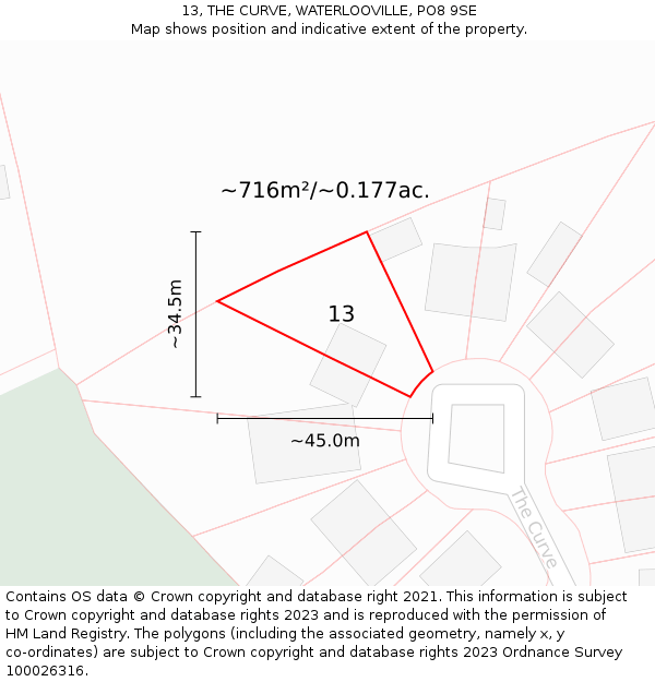 13, THE CURVE, WATERLOOVILLE, PO8 9SE: Plot and title map