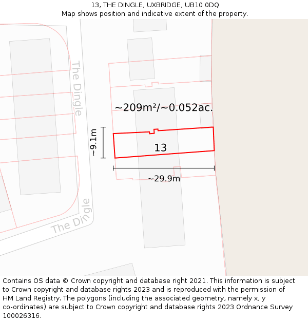 13, THE DINGLE, UXBRIDGE, UB10 0DQ: Plot and title map