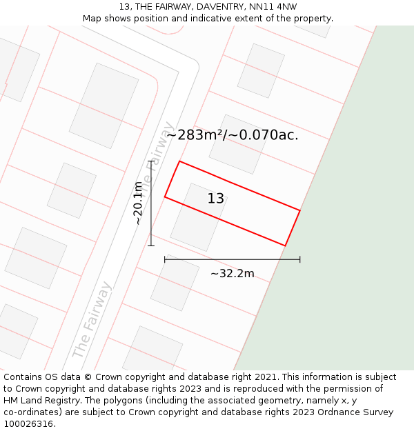 13, THE FAIRWAY, DAVENTRY, NN11 4NW: Plot and title map