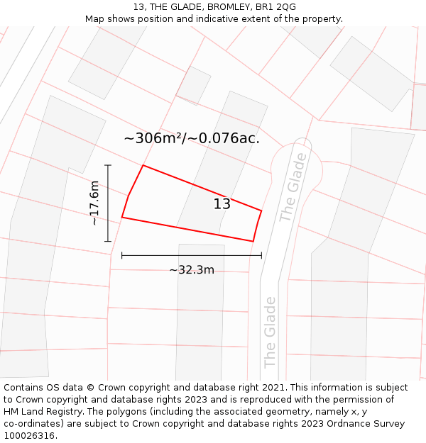 13, THE GLADE, BROMLEY, BR1 2QG: Plot and title map