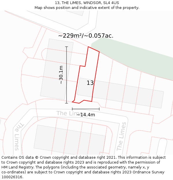 13, THE LIMES, WINDSOR, SL4 4US: Plot and title map