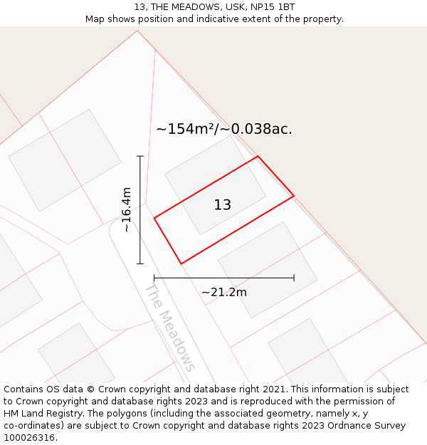 13, THE MEADOWS, USK, NP15 1BT: Plot and title map