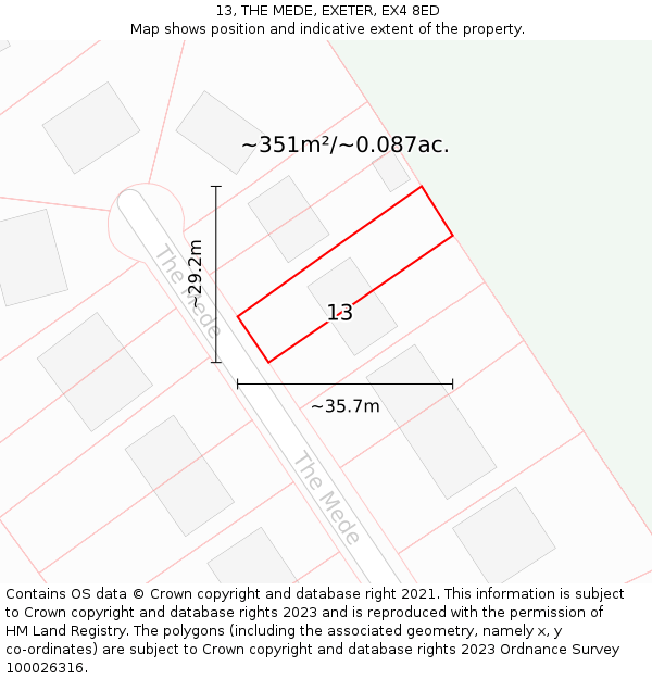 13, THE MEDE, EXETER, EX4 8ED: Plot and title map