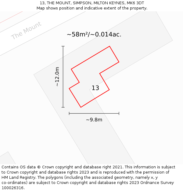 13, THE MOUNT, SIMPSON, MILTON KEYNES, MK6 3DT: Plot and title map