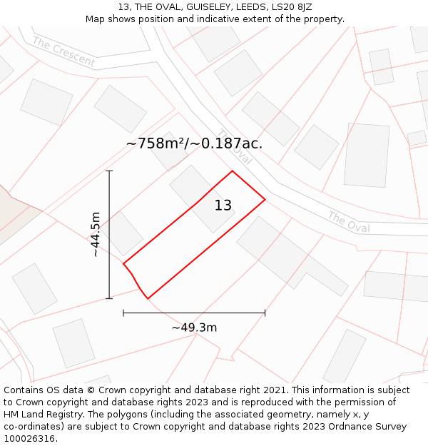 13, THE OVAL, GUISELEY, LEEDS, LS20 8JZ: Plot and title map