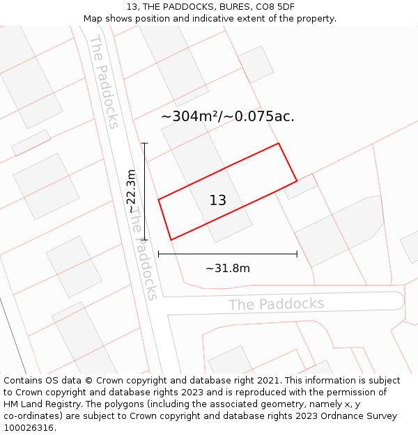 13, THE PADDOCKS, BURES, CO8 5DF: Plot and title map