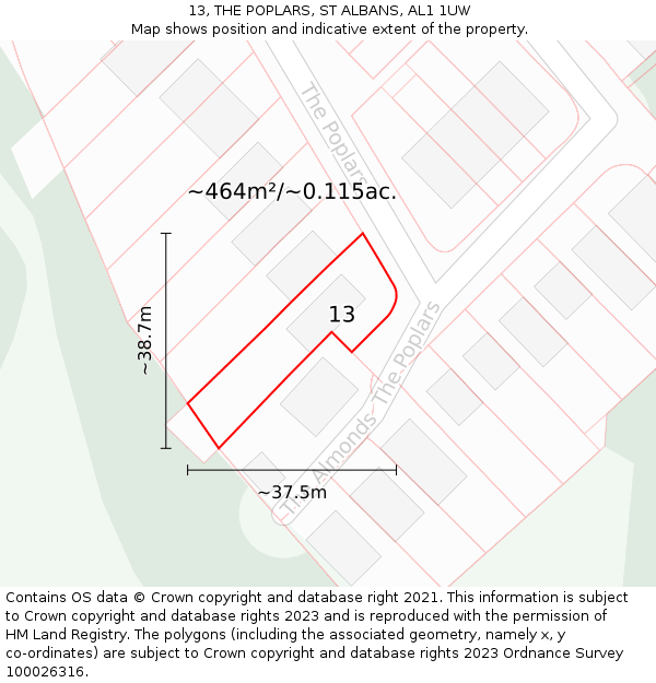 13, THE POPLARS, ST ALBANS, AL1 1UW: Plot and title map
