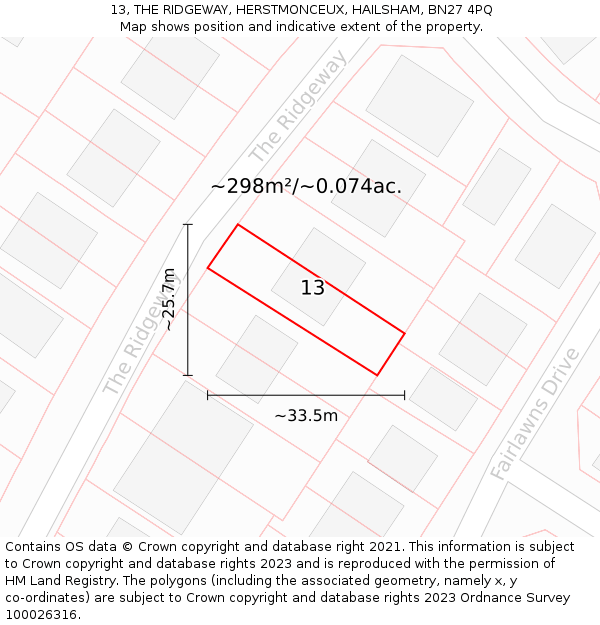 13, THE RIDGEWAY, HERSTMONCEUX, HAILSHAM, BN27 4PQ: Plot and title map