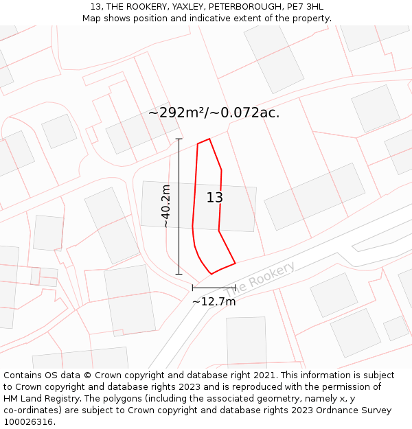 13, THE ROOKERY, YAXLEY, PETERBOROUGH, PE7 3HL: Plot and title map