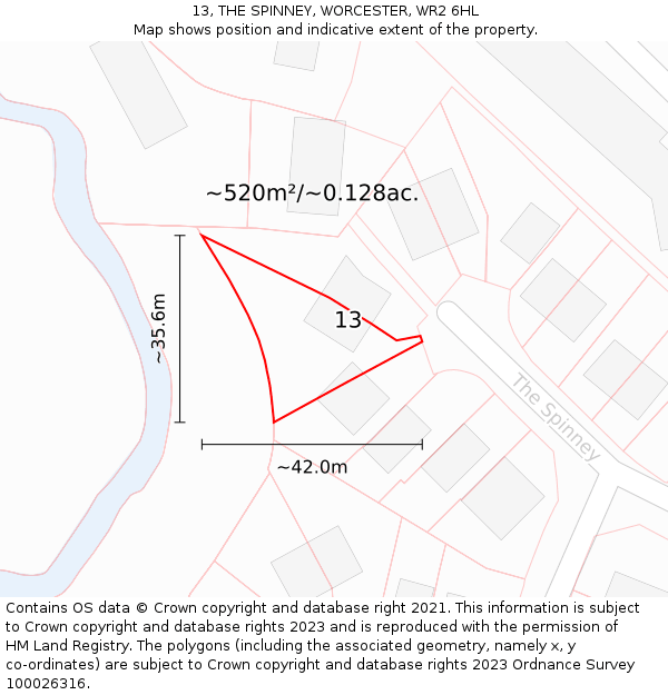 13, THE SPINNEY, WORCESTER, WR2 6HL: Plot and title map