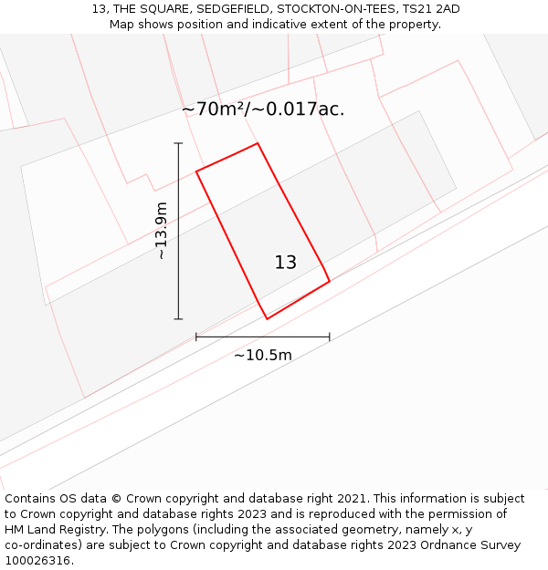 13, THE SQUARE, SEDGEFIELD, STOCKTON-ON-TEES, TS21 2AD: Plot and title map