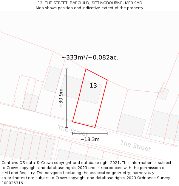 13, THE STREET, BAPCHILD, SITTINGBOURNE, ME9 9AD: Plot and title map