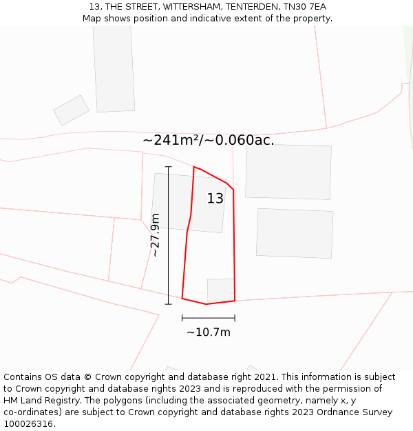 13, THE STREET, WITTERSHAM, TENTERDEN, TN30 7EA: Plot and title map